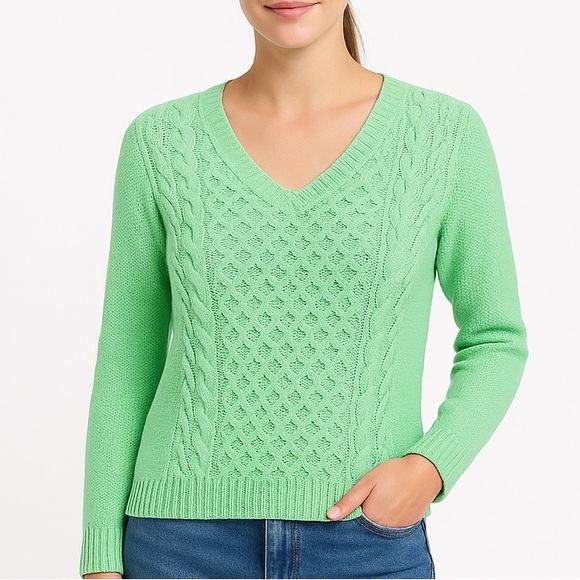 Ruby Moon Mint Green 100% Cotton Cable Knit V-Neck Sweater – Women’s Medium - Picture 1 of 9